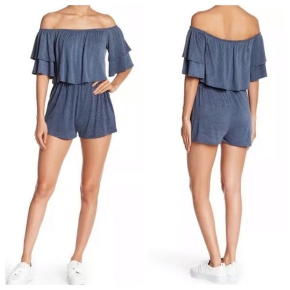 Soprano Off The Shoulder Romper - Blue